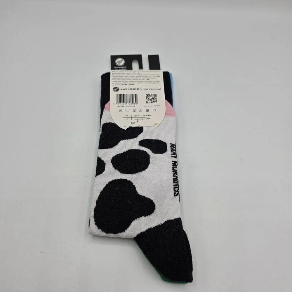MANY MORNINGS‎ Holy Cow Farm Pattern Socks Medium 8.5-10.5  Blue/Green New